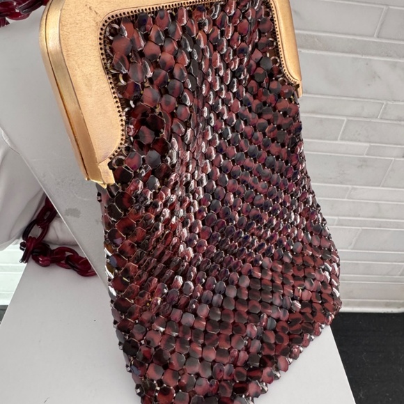 Vtg MCM  Whiting & Davis Tortoise Enamel Mesh Gold Framed Purse Bag Lucid Chain - Picture 11 of 15